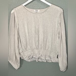 Umgee Beige Crop Cinched Waist Linen Top Size Large